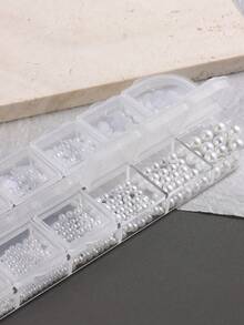 1 Box White Pearl Nail Art Decorations, Flat Pearl, Crystal Rhinestone, Caviar Pearl 3D Pendant Nail Jewelry DIY Accessories, Suitable For Press-On Nails, Nail Supplies, Nail Gems