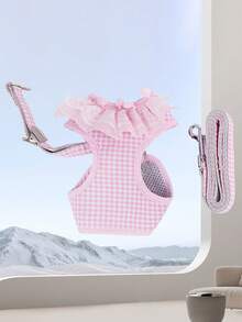 1 Set/2 Pcs (Harness + Leash) Pet Supplies Dog/Cat Leash, Soft & Cute/Plaid/Lace Trim/Solid Color Pendant Design Harness Set, Anti-Escape, Adjustable, For Cats & Dogs - Multicolor - View 13