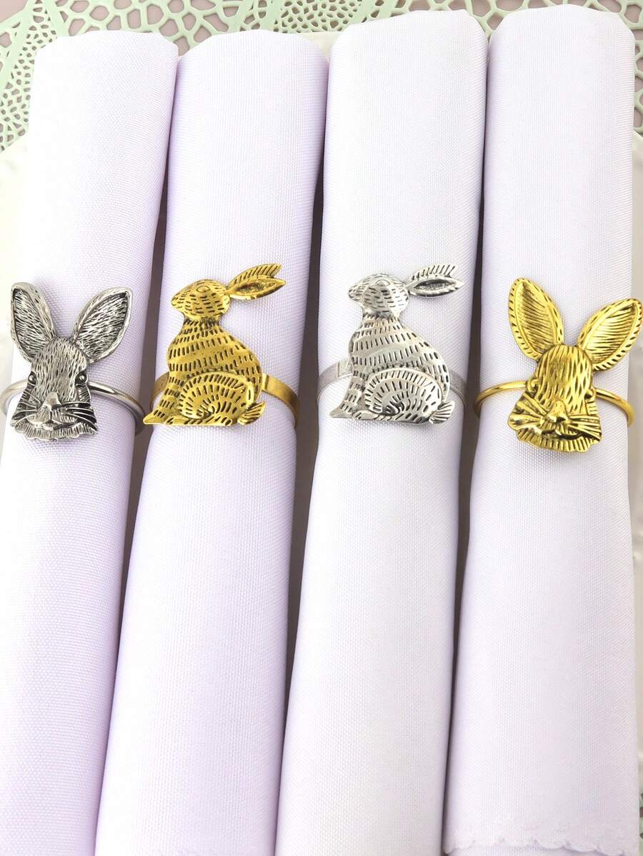 6个复活节兔子餐巾环，适合复活节派对主题餐桌装饰餐巾环，兔耳朵餐巾环 - 彩色 - 查看 1