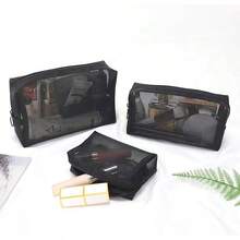 Multi-Functional Transparent Mesh Cosmetic Bag, Minimalist Travel Makeup Pouch, Large Capacity Portable Toiletry Organizer, Travel Toiletry Makeup Bag - Black - View 5