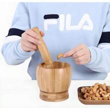 Mortar And Pestle, 100% Natural Bamboo Spice Grinder, Decorative Wooden Mortar And Pestle Set For Kitchen - 1 - View 5