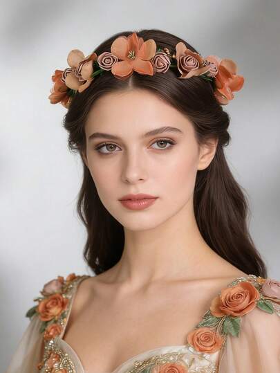 1件装女士创意时尚花卉旅行头饰，甜美花冠伴娘婚礼发饰