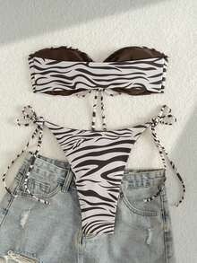 2026 New European And American Sexy Zebra Print Bikini 2 Pieces Set, Casual Elegant Twist Design, Suitable For Beach, Date, Party, Summer - Multicolor - View 5