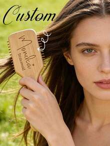 1pc Custom Carved Air Cushion Bamboo Comb, Personalized Wooden Comb, Personalized Hair Brush With Name, Customized Bamboo Hairbrush, Customizable Bamboo Hair Comb For Women, Custom Hair Brush, Anti-Static, Scalp Massager, Personalized Gift - Multicolor - View 3