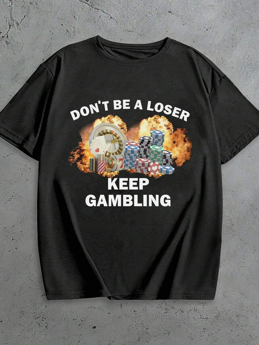 Manfinity Dauomo DonT Become A Loser Keep Gambling Ironic Humorous T-Shirt (2) - Black - View 1