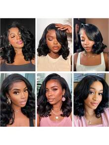 180 Density Body Wave Human Hair Wig 13x4 Frontal Lace Wig 16 Inch Body Wave Lace Front Wigs Human Hair Pre Plucked Bob Wigs For Women Party Body Wave Transparent Brazilian Virgin Human Hair Wigs 13x4 Lace Front Wigs Human Hair - SNatural - View 4