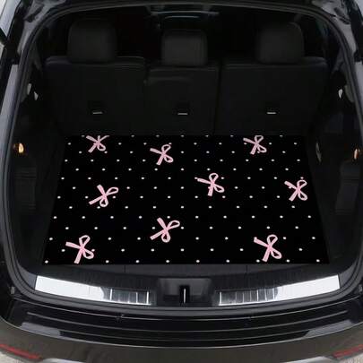 1pc Polka Dot Pink Bow Design Car Trunk Mat - All-Weather Cargo Liner With Fashionable Pink Bow Design, Easy-To-Clean Interior Protection, Suitable For Most Vehicles, Perfect For Valentine's Day, Mother's Day Gifts
