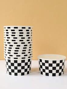 10个8盎司黑白格子图案一次性纸碗，赛车主题派对一次性食品容器，冰淇淋杯，爆米花盒，零食盒，一次性餐具，适用于家庭厨房、餐厅外卖、野餐派对、厨房用品、食品包装、礼品包装盒、赛车主题派对装饰、赛车主题生日派对装饰、生日派对用品、婴儿派对装饰、性别揭晓派对餐盘、食品配送及日常使用
