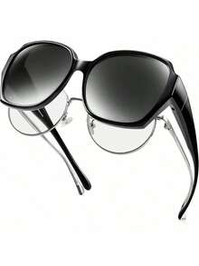 1 pieza Nuevas gafas de moda con clip para gafas graduadas, para mujer para conducir, vacaciones en la playa, al aire libre, viajes, estilo casual con montura cuadrada grande para salir, volver al colegio - Multicolor - Ver 6