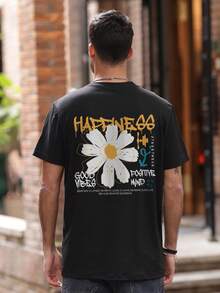 男士时尚印花短袖T恤 - 黑色 - 查看 2