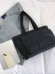 女士托特包，轻便蓬松托特包，带隔层，绗缝单肩包，手提包，适合旅行、工作、健身，也适合返校、上课和通勤。 - 彩色 - 查看 6