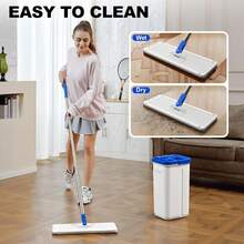 Mop And Bucket Set With Wringer, Dry & Wet Dust Mop For Household Floor Cleaning With 5 Microfiber Mops, Flat Squeeze Spin Wall Mop Cleaner With Long Handle, Slate Blue - Multicolor - View 5