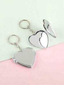 1pc Double-Sided Heart-Shaped Compact Mirror Keychain Swivel Connector, Cute Travel Accessory For Anytime Touchup, Valentine's Day Gift