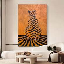 Hand-Painted Abstract Tiger Stripes Canvas Wall Art - Vibrant Orange & Striped Painting, High-Quality Oil On Canvas, No Frame Needed, Perfect For Living Room, Patio, Or Party Decor, Patio Decoration, Modern Artwork, Detailed Artwork - 彩色 - 查看 6