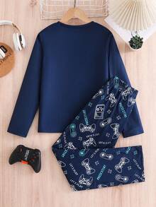 2pcs/Set Boys Summer Game Console Graphic Round Neck Short Sleeve T-Shirt And Loose Pants Loungewear Set, Suitable For Indoor Home Wear - Royal Blue - View 4