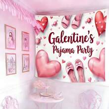1pc Pink Hearts And Slippers Galentines Pajama Party Tapestry - Vibrant Polyester Decor With "Galentine'S Day" Text, Ideal For Birthday Celebrations, Bachelorette Fun, Bedroom & Outdoor Photo Backgrounds, Festive Event Accessory | Vibrant Party Banner | Durable Polyester, Party Decorations - Kiểu 1 - Xem 2