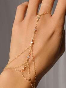 一套女士优雅简约仿水晶戒指和手链，适合日常佩戴、派对、海滩度假等场合。 - 金色 - 查看 1