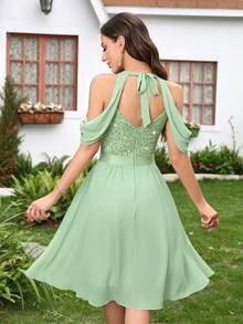 MIUSOL Sequin Floral Lace Camisole Chiffon Ruffle Hem Swing Skirt, Summer Women's Dress, A-Line Skirt, Suitable For Back To School, Graduation, Birthday And Other Occasions - Mint Green - View 3