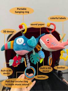 1pc Cartoon Animal Music Pull String Hanging Doll, Baby Stroller Hanging Doll, Built-In Music Box Pull String Sound, Baby Music Car Hanging Plush Doll, Portable Hanging Doll, Suitable As Newborn Baby Gift - Multicolor - View 4