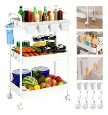 TendenciaCarrito Organizador Carrito De Almacenamiento Carrito Organizador Metal Multiusos De 4 Niveles Ruedas 360 °   Con 4 Ganchos Y 4 Vasos De Almacenamiento Color NegroCalidad premium - Blanco - Ver 11
