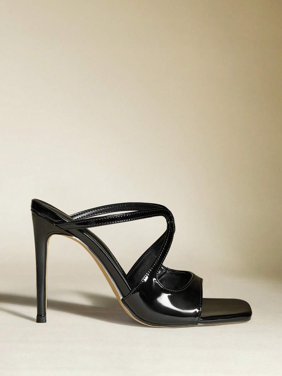 Sexy Fashion Black Toe Strap Square Toe 10.5cm Stiletto Heel Casual Versatile Mule Summer Sandals For Women - Black - View 1