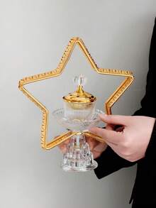 1pc Stylish Pentagram Middle Eastern Ramadan Incense Burner, Luxury Arabian Crystal Glass Aromatherapy Diffuser, Middle Eastern Gold Star Shaped Incense Holder, Indoor Craft Incense Burner, Middle Eastern Ramadan Home Decor Candle Holder - Multicolor - View 8