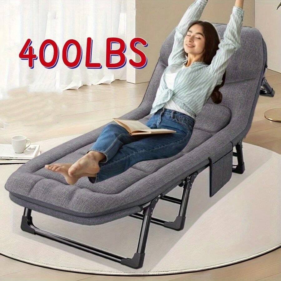 1pc Folding Bed, Single Lounge Chair Nap Bed, Comfortable Ergonomic Folding Bed, Courtyard Folding Bed With Mattress, Portable Multifunctional Lounge Chair For Courtyard, Office, Camping Nap, Lazy Artifact. XOUW - Mẫu tiêu chuẩn - Tải trọng tối đa 400 lbs - Xem 1