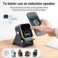Wireless Induction Speaker 5-In-1 Bluetooth Speaker With Phone Holder, Surround Sound, 5000mAh, 8 RGB Ambient Lights, 360° Adjustable Stand, Holder For IPhone/Android/IPad Gifts For Men Women - màu đen - Xem 2