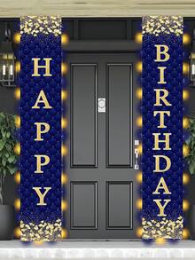 1 Set blau & gold Geburtstags-Themen Vorhang, Geburtstags-Party Hintergrund Dekoration, Geburtstags-Banner Vorhang, Geburtstags-Geschenk Party Zubehör, Geburtstags-Party Wand Hintergrund Deko - Blau - Übersicht 6