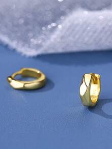 1pc S925 Sterling Silver Asymmetrical Cut Earrings, Women Earrings, Double Hoop Earrings - Single - View 2