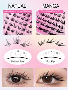 56pcs C-Curl Self-Adhesive False Eyelash Clusters, Natural Fox Eye Makeup Effect, No Glue Needed, Invisible Tape - More , No Sticky Residue, Pre-Glued False Eyelashes - C - 查看 6