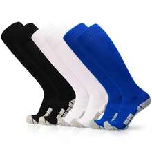 "ELUTONG Soccer Socks For Youth Kids Adult 3 Pairs Knee High Football Athletic Sports Socks " - 黑,白,藍 - 查看 1