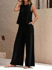 Plain Casual Button Pocket Office - màu đen - Xem 5