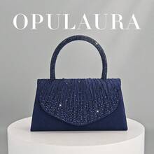 OpulAura优雅褶皱设计水晶链条手提包，饰以闪亮钻石，磁扣闭合，是女士生日派对和迷人夜晚的精致时尚之选。 - 藏蓝色 - 查看 10