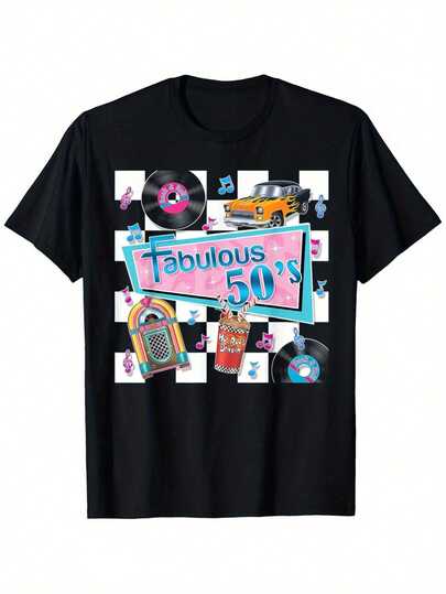 50s Rockabilly Vintage Ropa de los años 50 para mujeres y hombres Camiseta Sock Hop, 100% algodón, camisetas temáticas de fiesta para hombres y mujeres, 180g, cuello redondo, negro, tallas S-XXXL