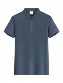 GRDR Camisa polo de manga corta de unicolor básica para hombres, estilo casual de negocios adecuado para uso diario - Neblina azul - Ver 3