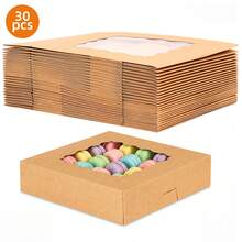 Tomnk 30/60pcs Bakery Boxes,10x10x2.5 Inches Cookie Boxes With Window, Cake Boxes For Chocolate Covered Strawberries, Cakes, Pies, Muffins, Donuts And Pastries, Mother's Day Gift Boxes - 彩色 - 查看 1