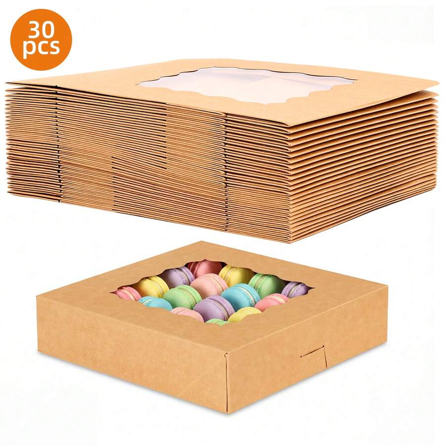 Tomnk 30/60pcs Bakery Boxes,10x10x2.5 Inches Cookie Boxes With Window, Cake Boxes For Chocolate Covered Strawberries, Cakes, Pies, Muffins, Donuts And Pastries, Mother's Day Gift Boxes - 彩色 - 查看 1