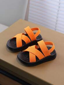1 Pair Baby Girls' Fashion Versatile Outdoor Non-Slip Casual Soft Bottom Beach Sandals, Daily Wear Flat Sandals - Orange - View 2