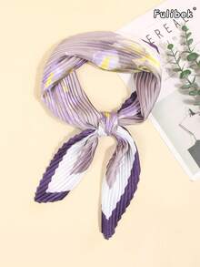 1件装女士春季新款褶皱印花方巾围巾颈套头带多功能系带，适合日常使用 - 彩色 - 查看 5