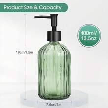 Topsky Glass Soap Dispenser With Black Plastic Pump, 400ml Liquid Hand Soap Dispenser, Rustproof Pump For Kitchen & Bathroom, Great For Lotions, Essential Oil, Liquid Soaps (FArmyss Green) - 條紋綠 - 查看 6