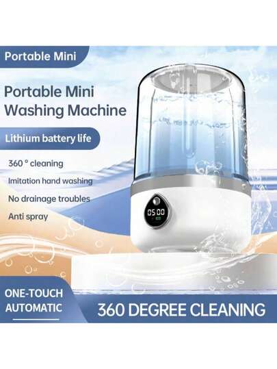 SOKANY 便携式内衣清洗机，Type-C充电（3600mAh锂电池），LED智能数字显示屏。360度蓝光杀菌。1.5升容量，两档速度模式，双向强力搓洗。机身小巧，易于收纳。适用于家庭、酒店、宿舍、商务旅行、户外活动等场合。
