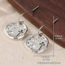 1 Pair Simple & Fashionable Small Round Pendant Earrings, Cross Carved Earrings, And Daily Commemorative Jewelry - Antique Silver - View 2