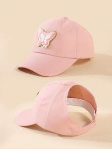 1pc Kids Butterfly Patch Baseball Cap, Summer Sports Ponytail Cap - 1PC - View 4