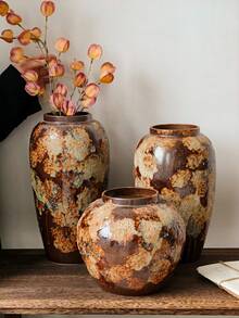 1 pieza Jarrón cerámico de estilo artístico de pintura al óleo retro chino, jarrón de flores de alta gama hecho a mano, maceta cerámica para flores artificiales e hidropónicas para decoración de sala de estar, jarrón cerámico vintage y antiguo, jarrón decorativo para arreglos florales en el hogar/cafetería, estilo rústico y de granja, a prueba de fugas, multiusos - Multicolor - Ver 4