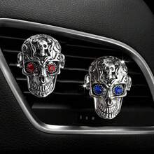 1入復古合金骷髏頭車用空氣清新劑夾,汽車空調出風口裝飾,車內裝飾品 - 銀色 - 查看 18