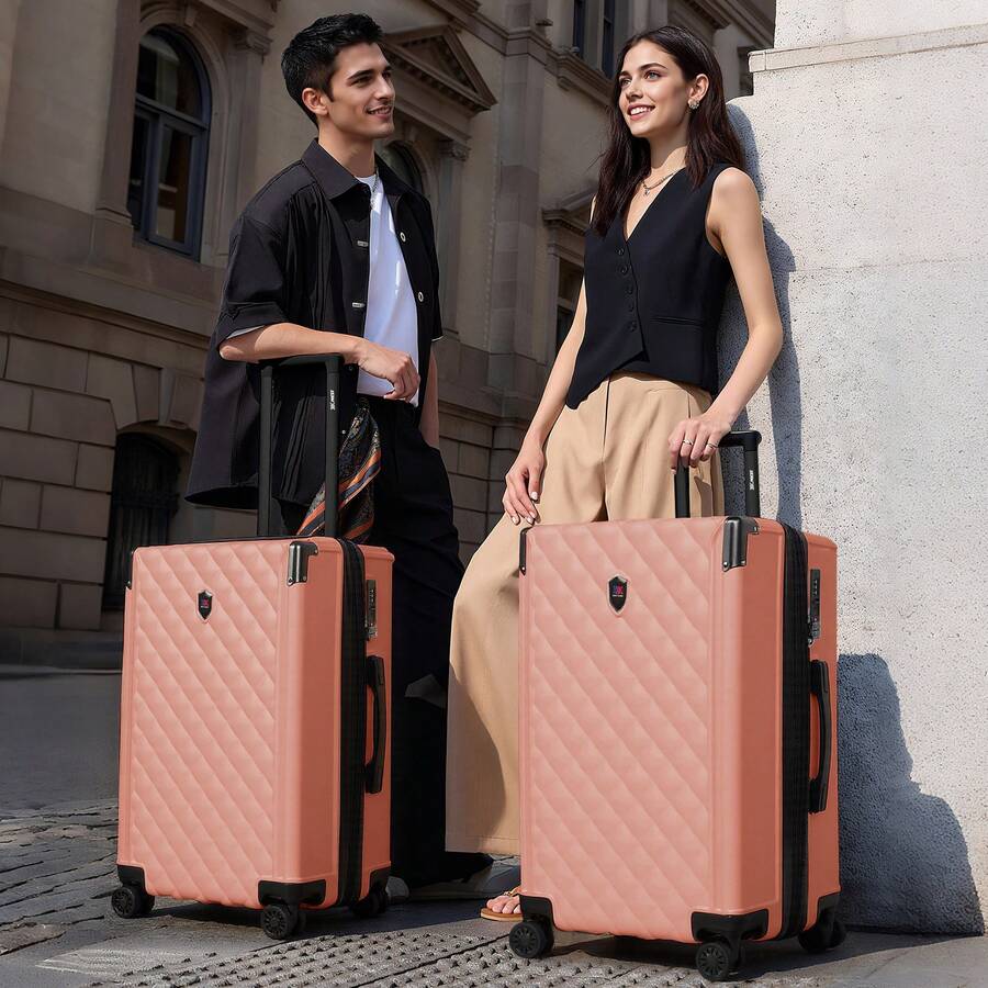 Suitcase Three Size 20"/24"/28",Expandable Hardside With Double Spinner Wheels & TSA Lock,Carry On Luggage Travel Suitcase Suit Case Durable Travel Luggage,Travel And Vacation Companion, Student Suitcase For Back-To-School Season - MEATY-PINK - 查看 1