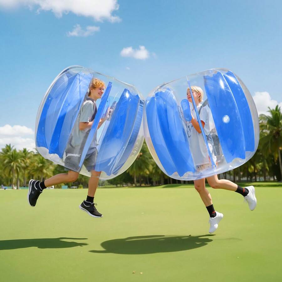 Bolas inflables de parachoques 1-Pack, Bola de Sumo Zorb del cuerpo de 4FT / 1.2M, Batedor de burbujas de hámster humano de PVC grueso duradero para juegos de equipo de deportes al aire libre, Juguete de Bopper para el parque del patio del jardín, Rayas azules - Azul - Ver 1