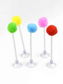 Suction Cup Base Metal Spring Cat Teaser Toy With Plush Ball, Interactive Cat Toy, No Battery Required, Vibrant Colors Suitable For All Cat Breeds, Stimulates Hunting Instincts, Simulates Hunting Scenes, Indoor Boredom Relief, Active Mind And Body, Fun Cat Teaser Gadget - Multicolor - View 9