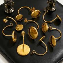 10 Pcs 304 Stainless Steel Blank Tray Earhook U-Shaped Earhook Earplug Welded Disc Jewel Base DIY Empty Tray Jewelry Accessories - Earring Setting - View 3